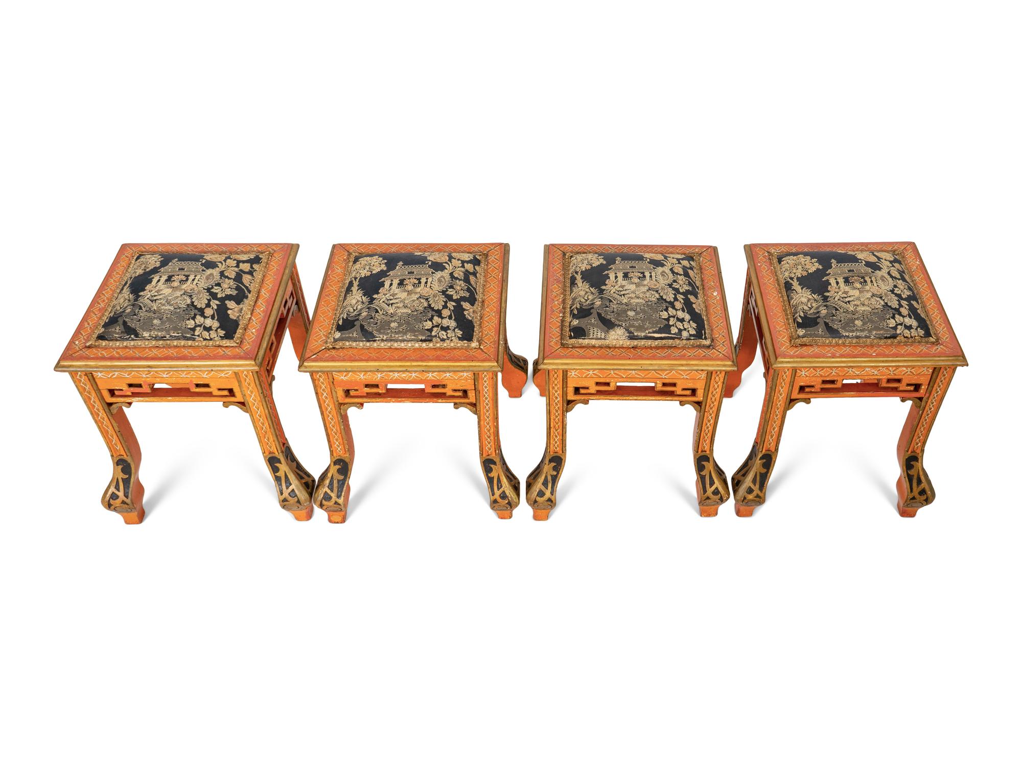 A Seven-Piece Red Painted Chinoiserie Decorated Salon Suite