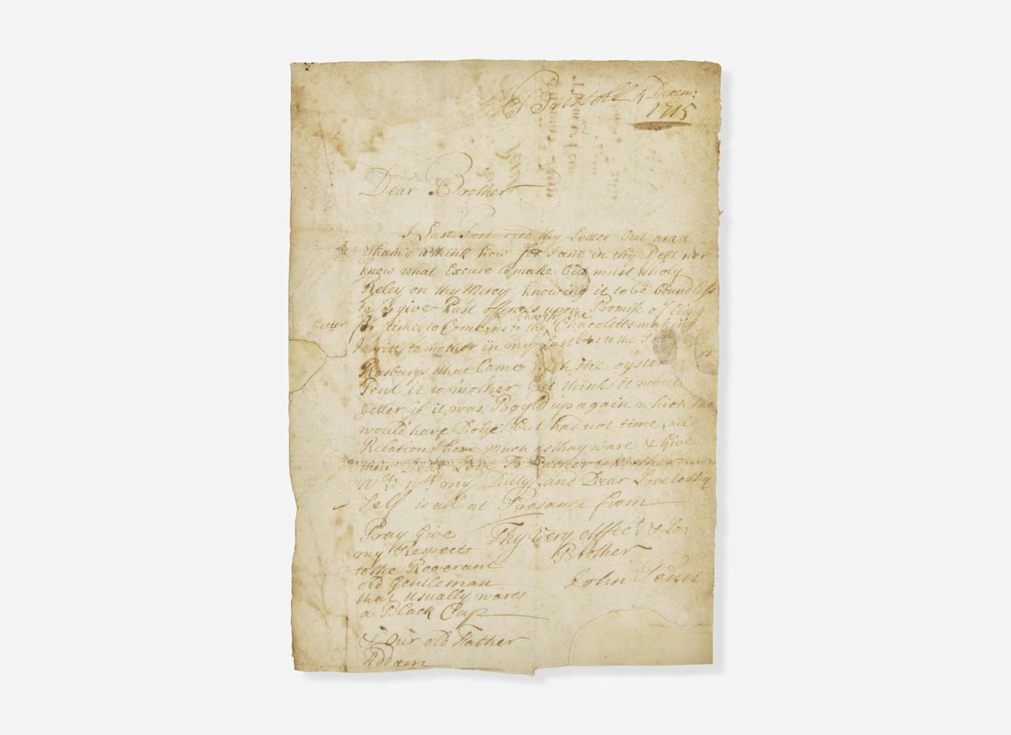 [Philadelphia & Pennsylvania] [Penn, William] Penn, John: Autograph Letter, signed