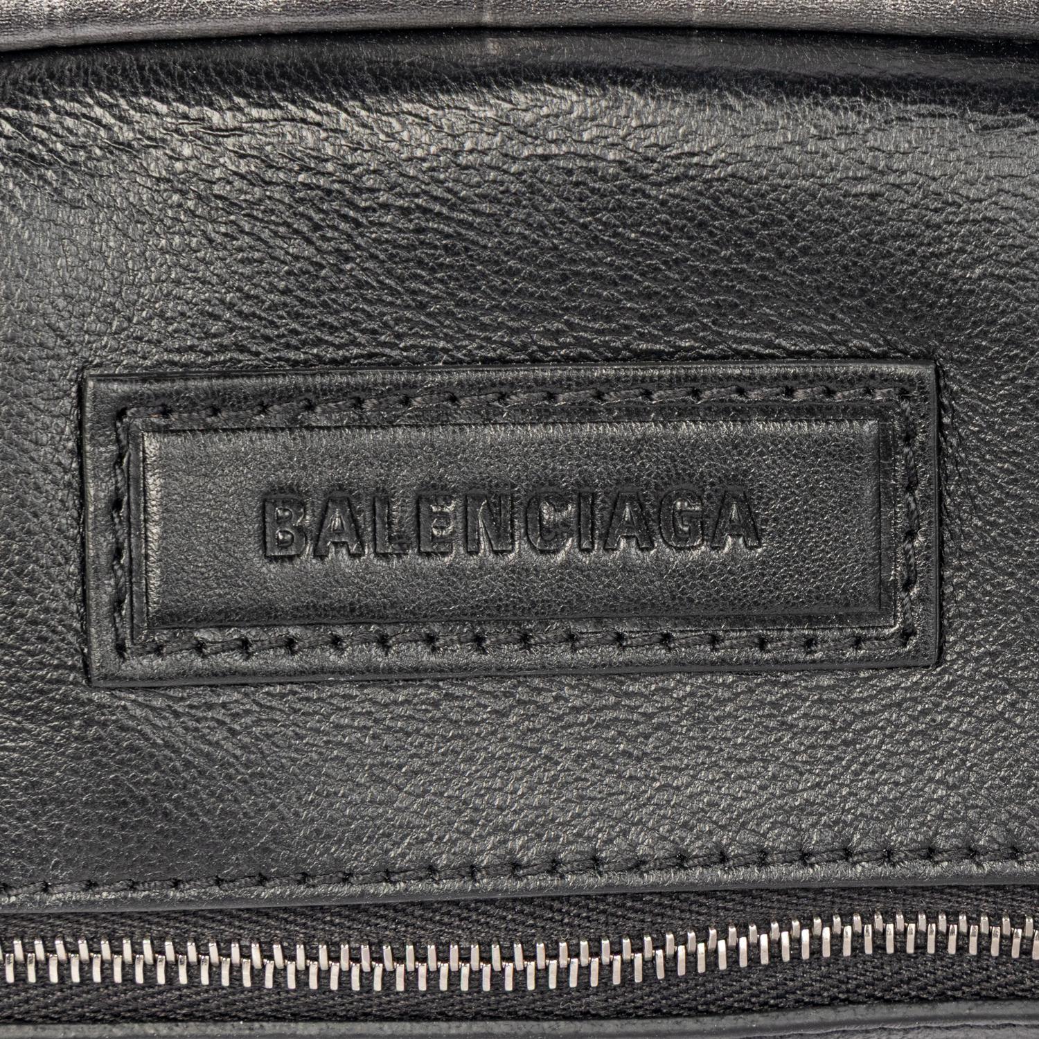 BALENCIAGA, FRAME BAG IN SILVER CROC-EMBOSSED LEATHER