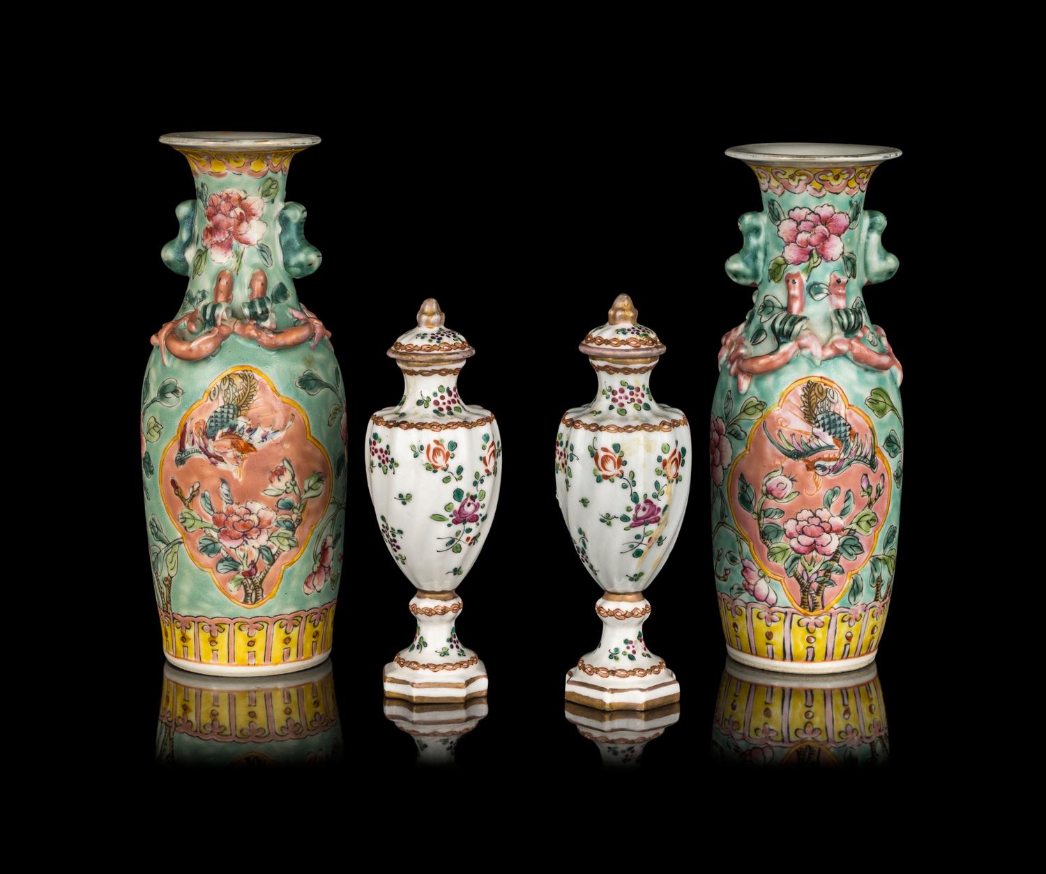 Two Pairs of Chinese Export Famille Rose Porcelain Vessels