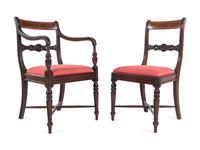 A Set of Eight Regency Style Mahogany and Satinwood Dining Chairs