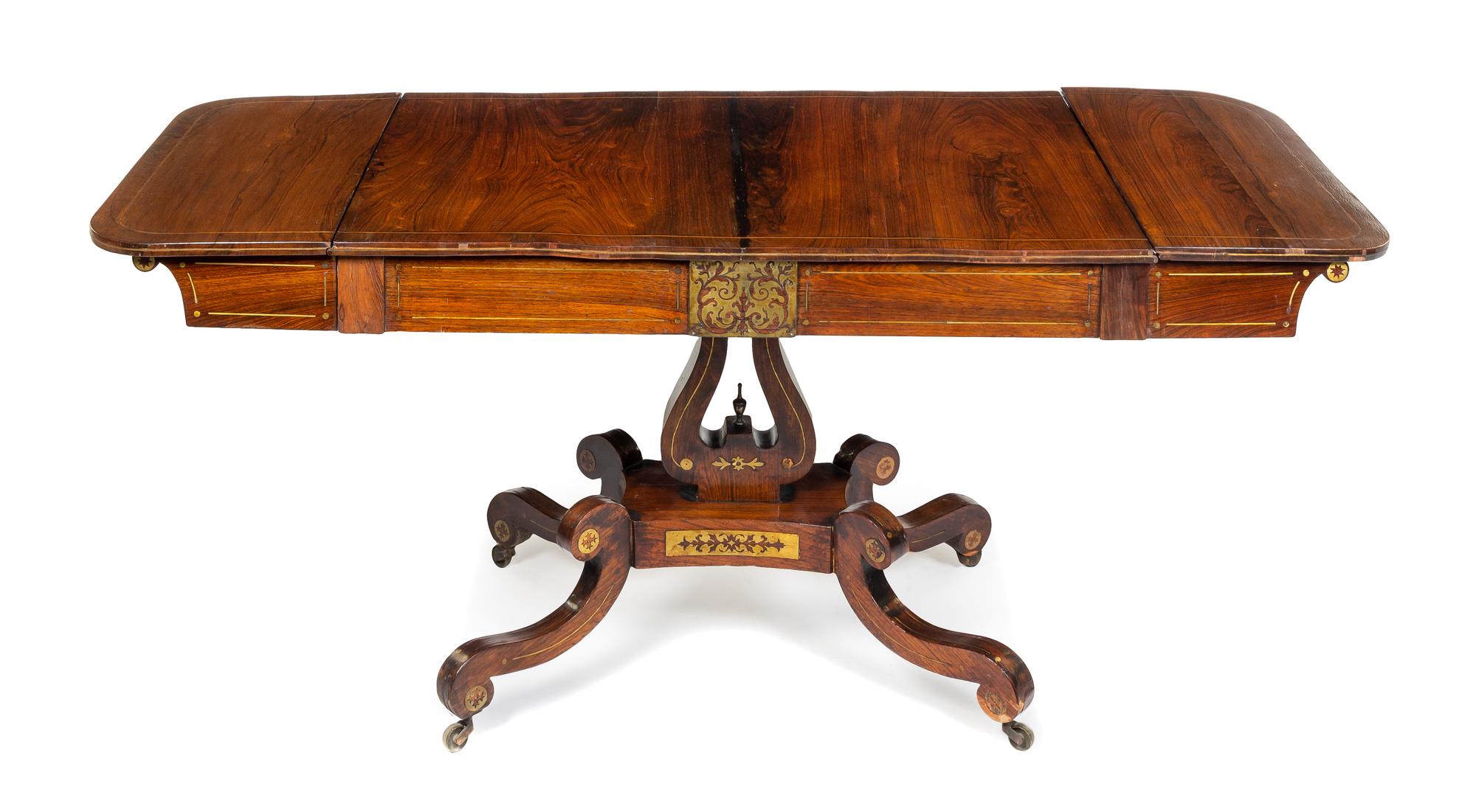 An English Brass Inlaid Mahogany Drop-Leaf Table — 19TH CENTURY