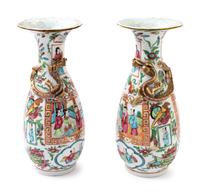A Pair of Chinese Export Canton Famille Rose Porcelain Vases
