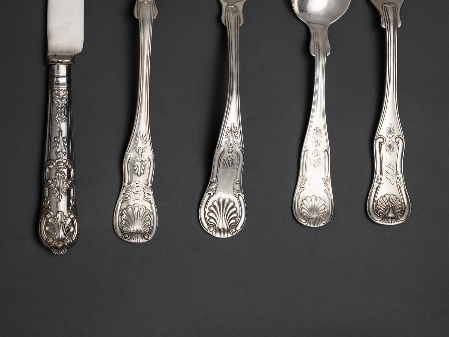 An Assembled Group of 'Kings' Pattern Silver Flatware