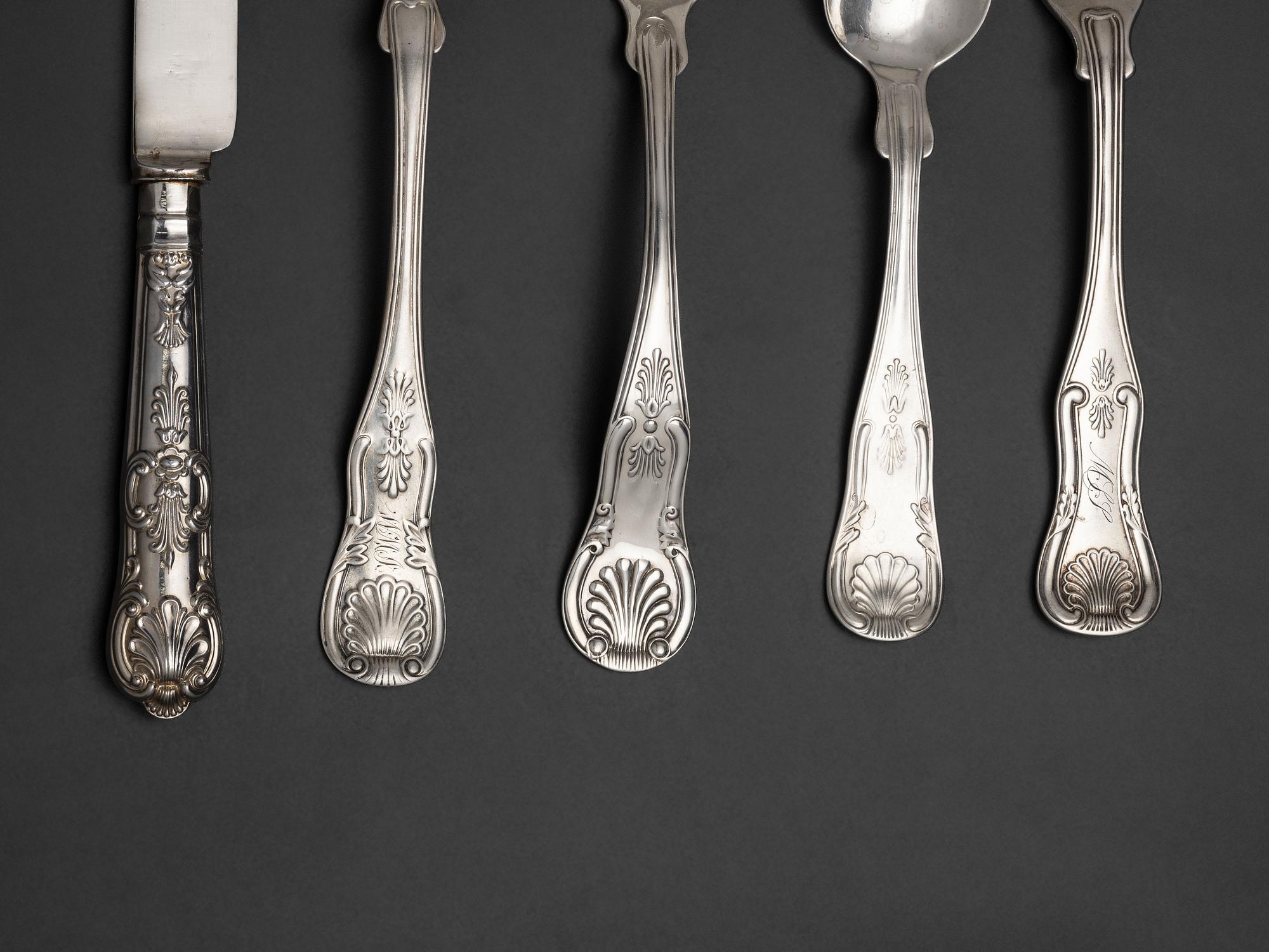 An Assembled Group of 'Kings' Pattern Silver Flatware