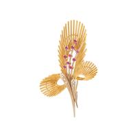 RETRO, BICOLOR GOLD, DIAMOND AND RUBY BROOCH