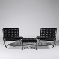 Pair of Barcelona Chairs with Ottoman for Knoll