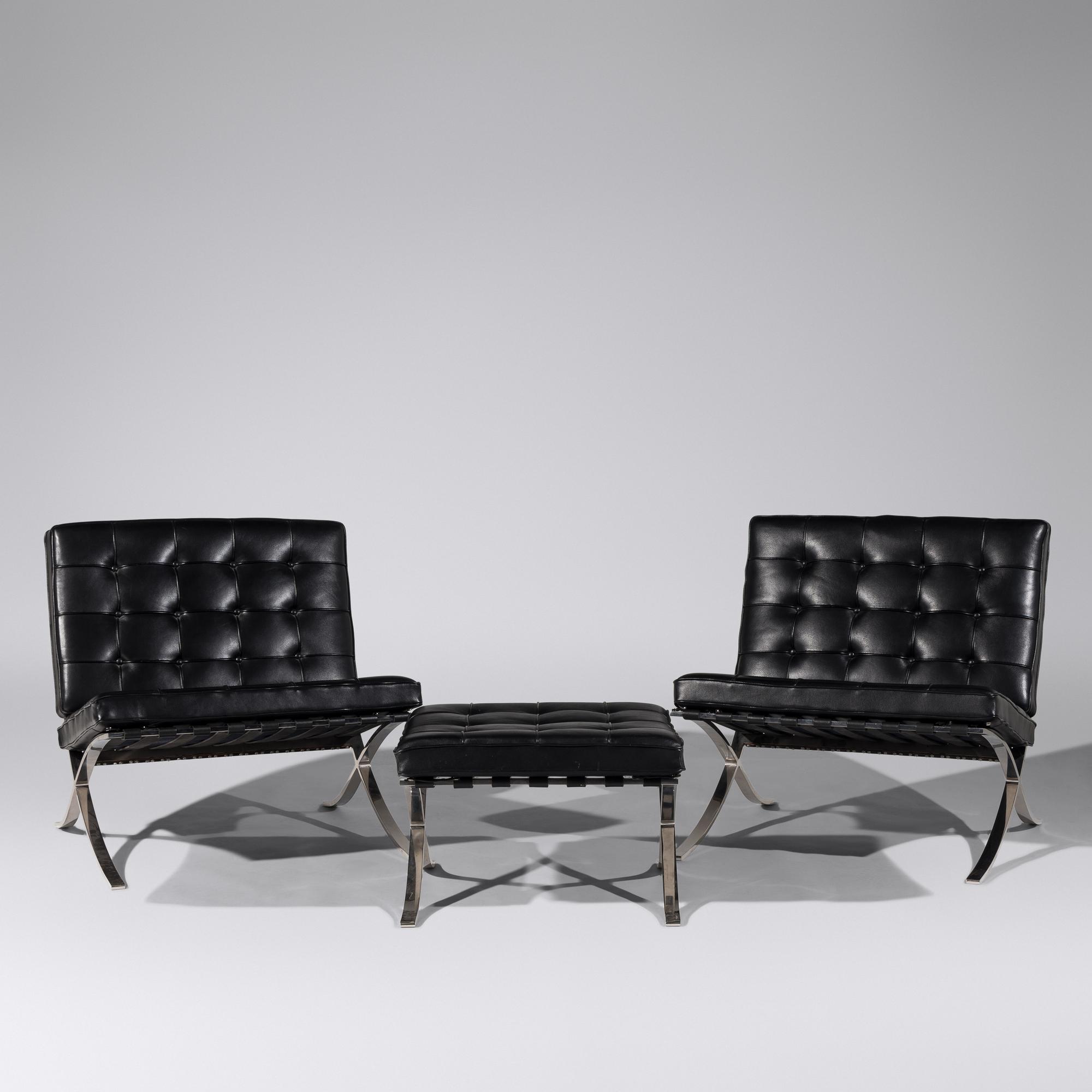 Pair of Barcelona Chairs with Ottoman for Knoll