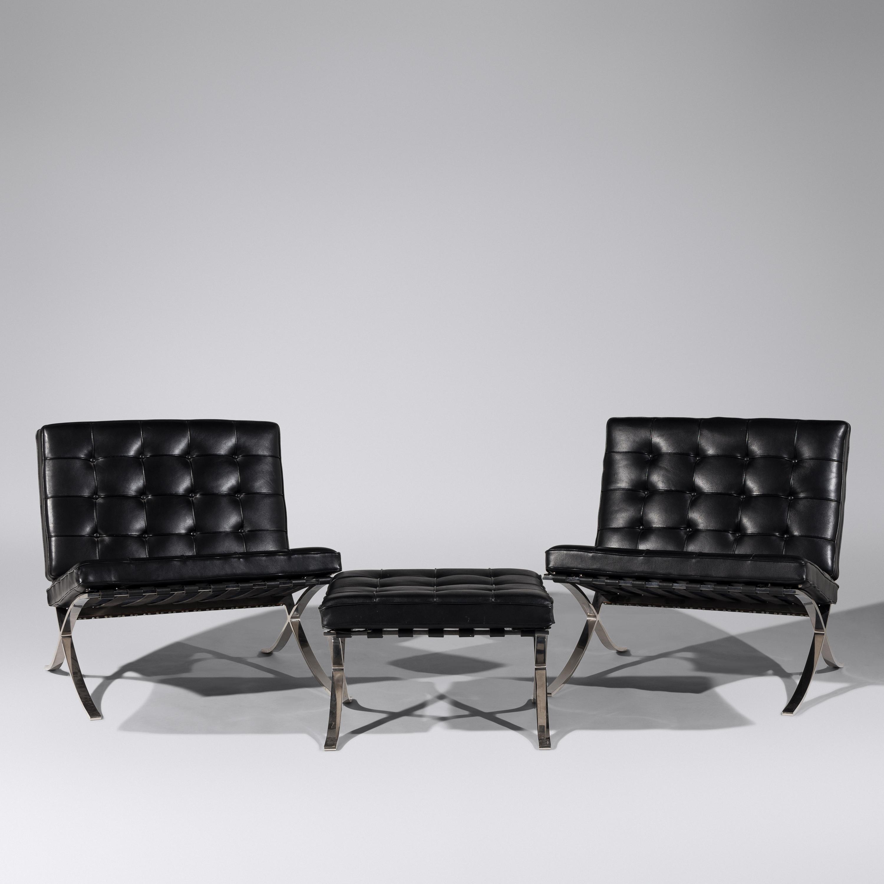 Pair of Barcelona Chairs with Ottoman for Knoll