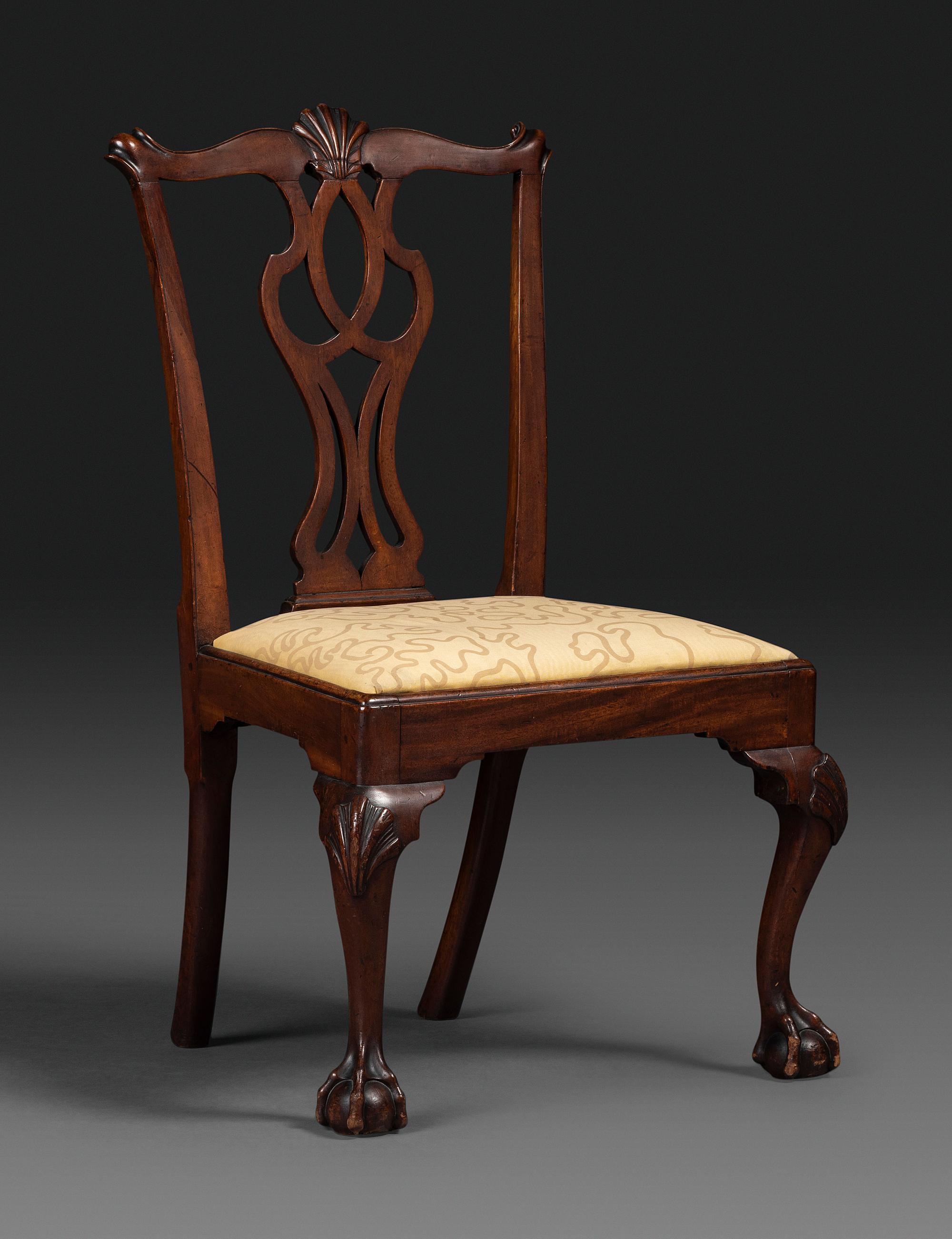 A Chippendale Shell Carved Walnut Claw-and-Ball Foot Side Chair