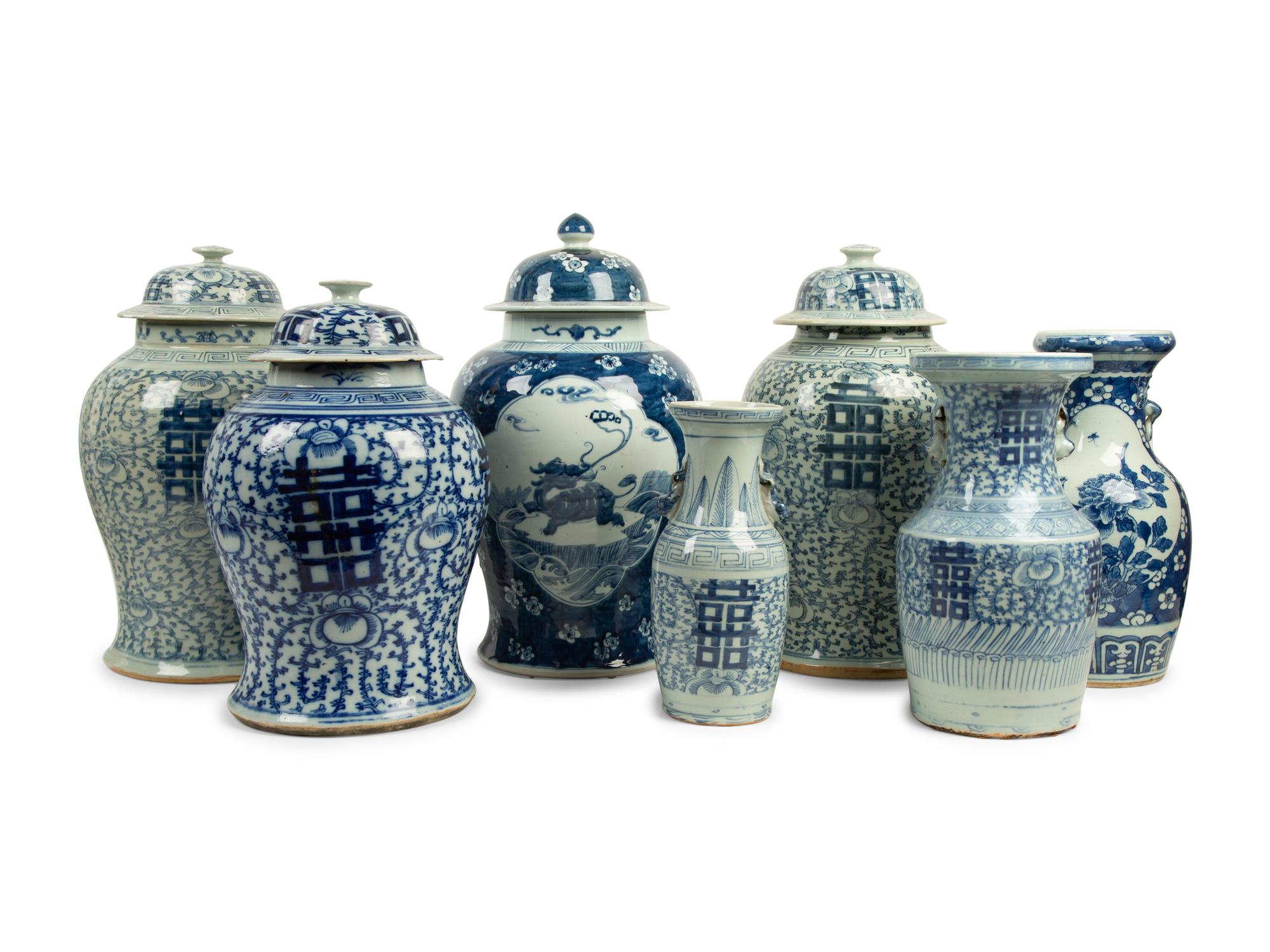 A Collection of Chinese Blue and White Porcelain Ginger Jars and Vases — 19TH/20TH CENTURY