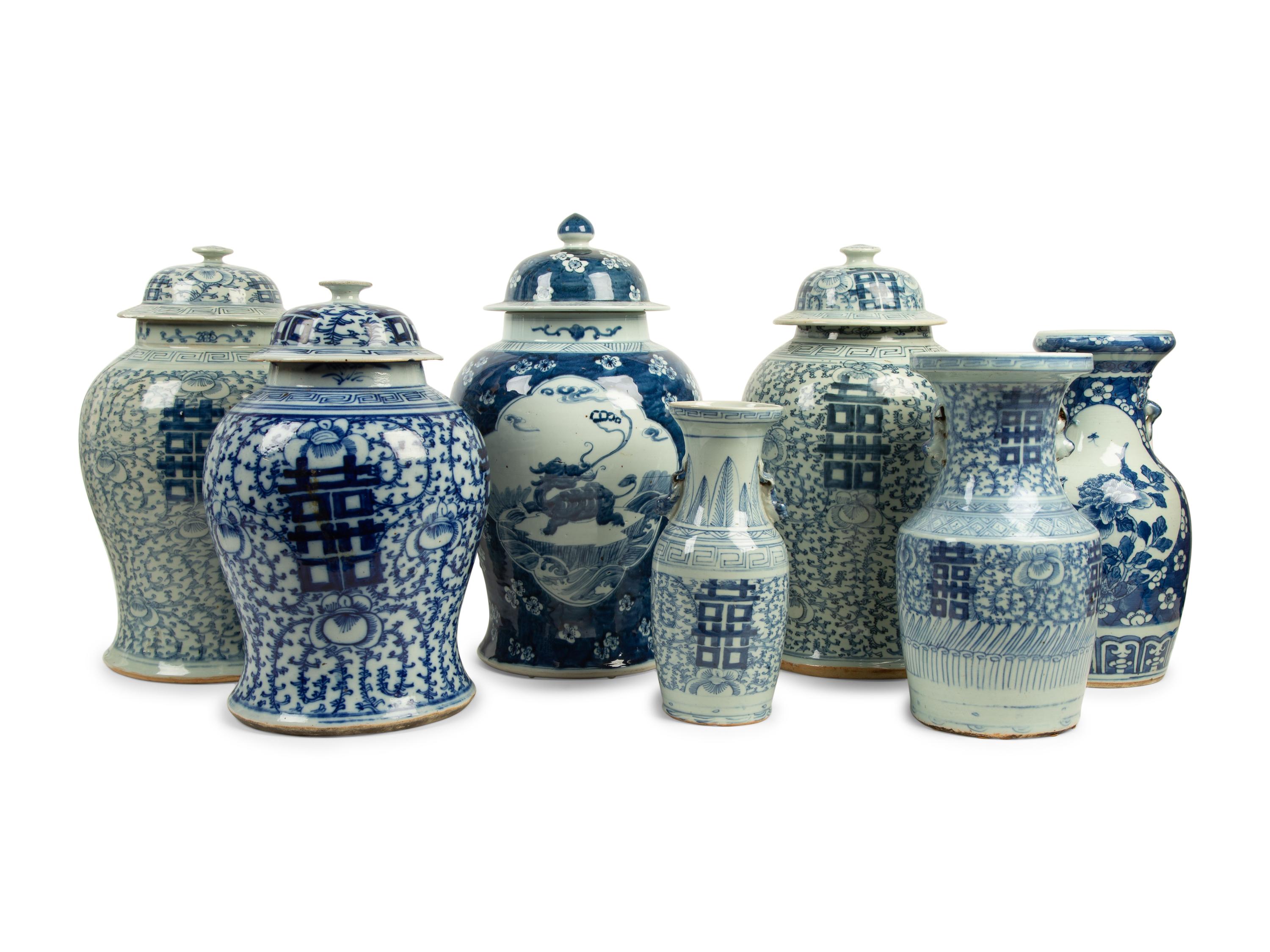 A Collection of Chinese Blue and White Porcelain Ginger Jars and Vases — 19TH/20TH CENTURY