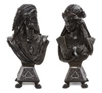 A Pair of French Patinated Metal Orientalist Busts, LATE 19TH CENTURY, Height 30 1/2 inches. — LATE 19TH CENTURY,