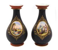 A Pair of Continental Painted Porcelain Vases Height 13 inches. — 19TH CENTURY