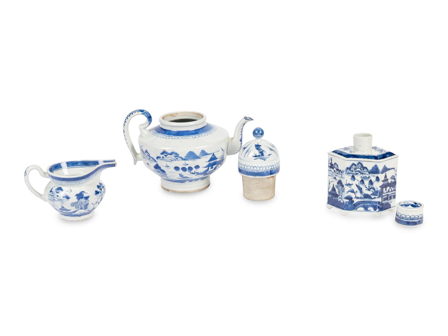 A Canton Blue and White Porcelain Tea Service