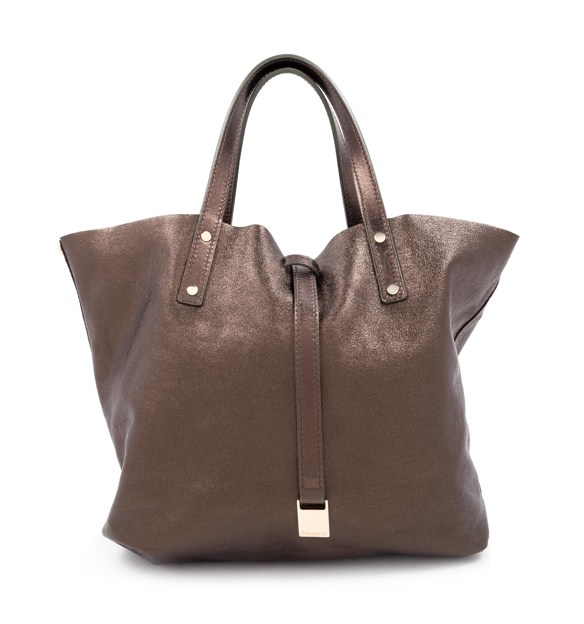 Tiffany & Co Brown Suede Reversible Small Tote with Pouch, 1990-2000s 10" H x 14" W x 4" D; Handle drop: 5"