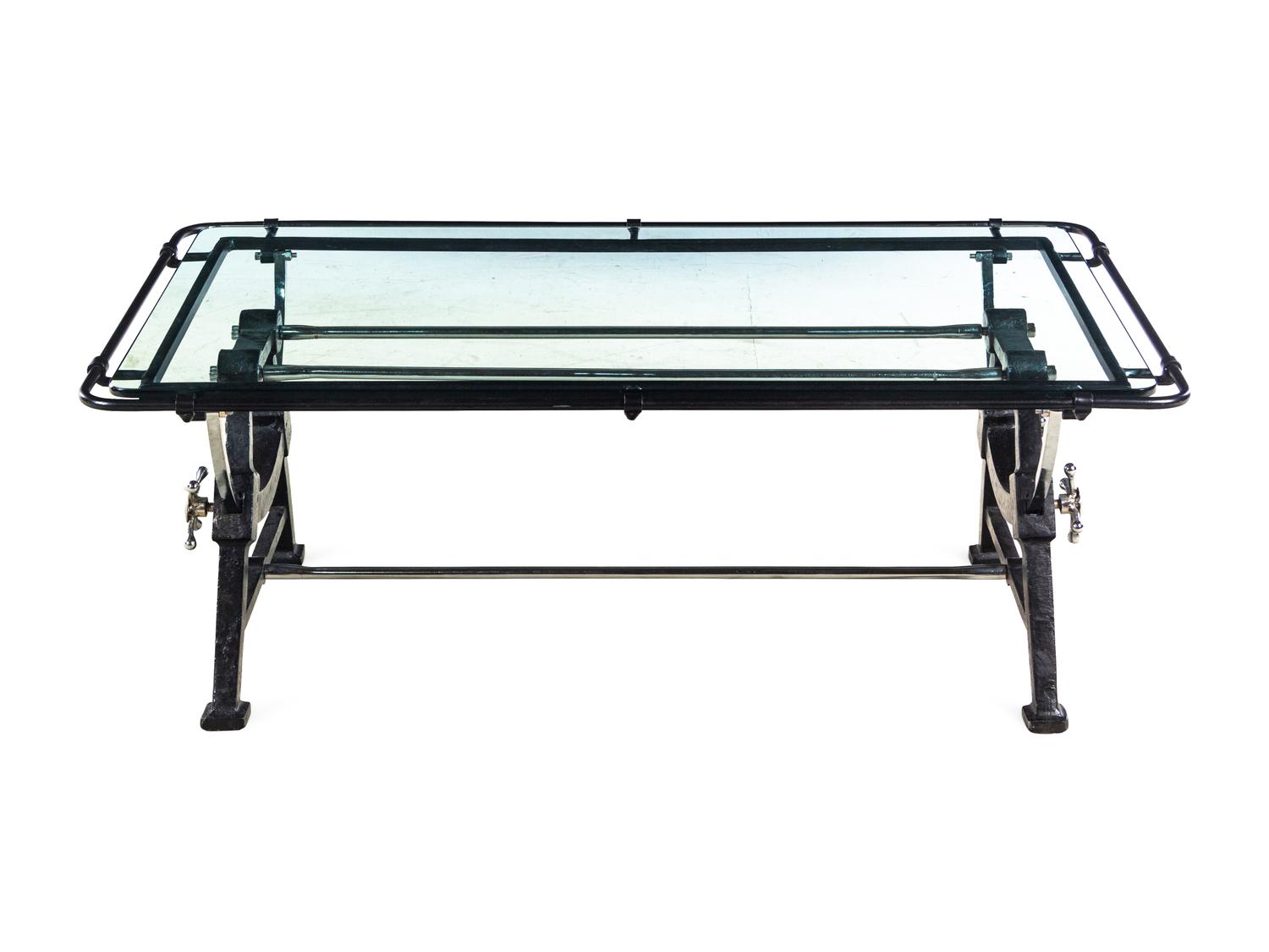 A Wrought Iron and Glass Low Table