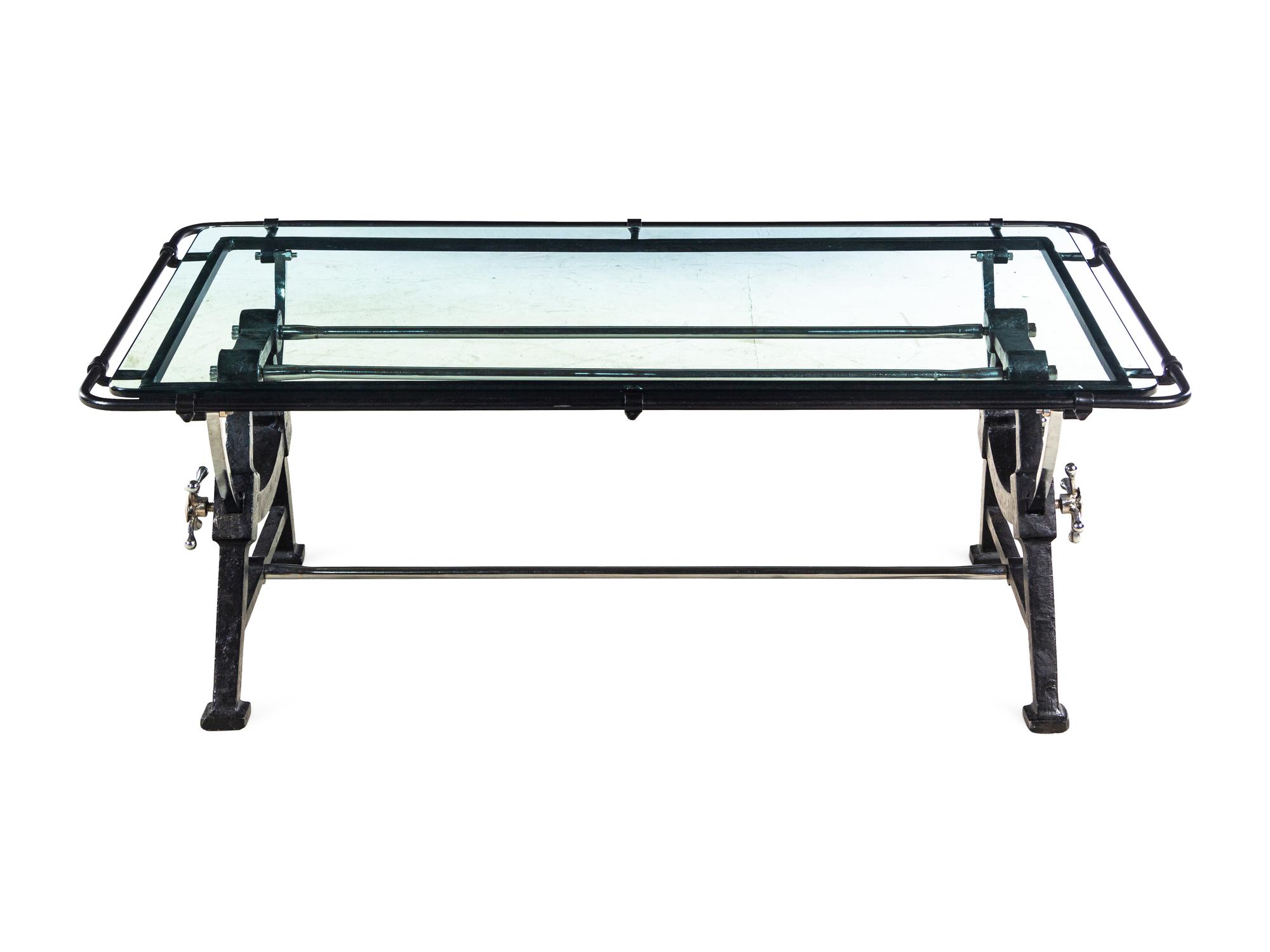 A Wrought Iron and Glass Low Table