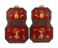 A Pair of Chinese Export Red Lacquered and Inlaid Panels