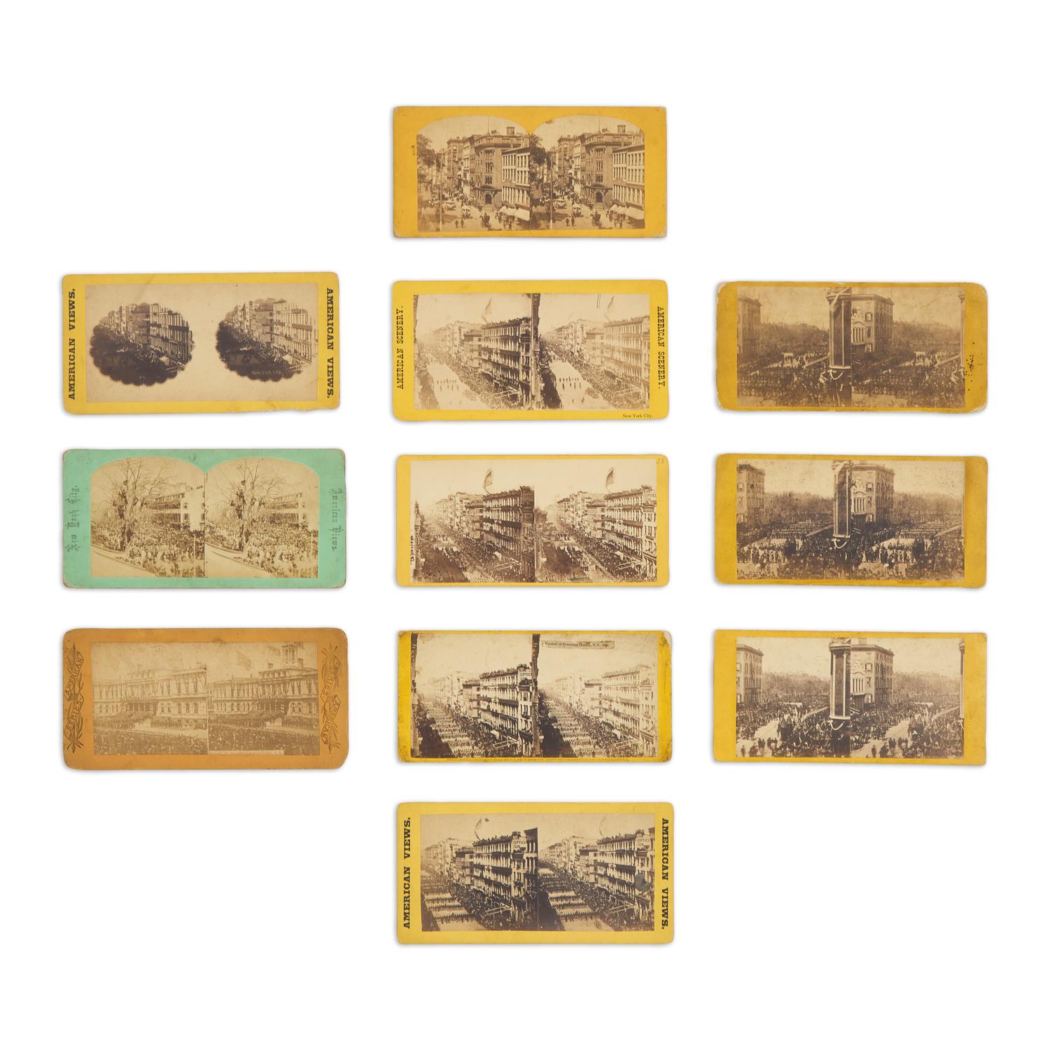 [Lincoln, Abraham]. A group of 11 stereoviews of the Lincoln funeral procession and related sights in New York City.