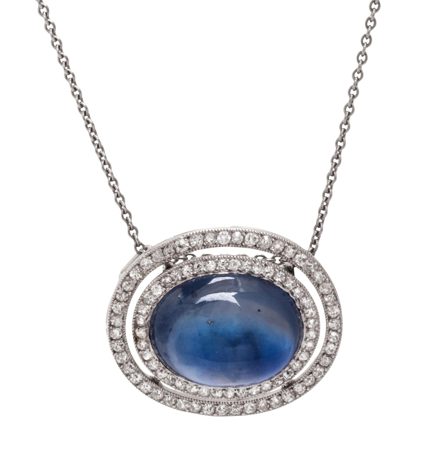 Ceylon Sapphire and Diamond Pendant/Necklace