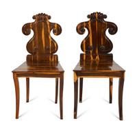 A Pair of Regency Style Calamander Hall Chairs