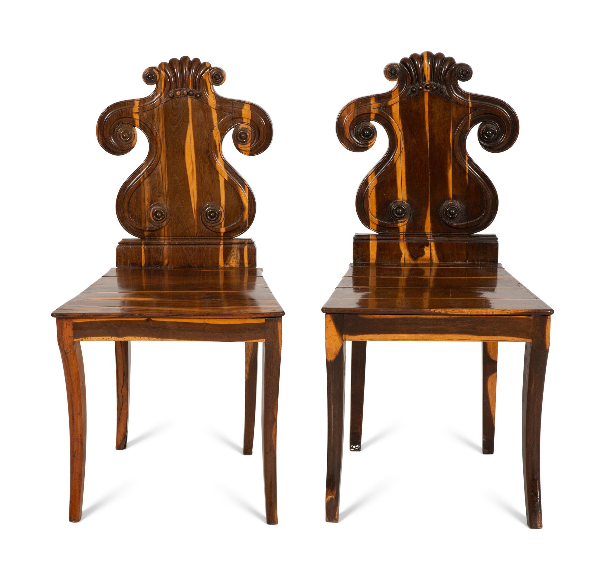 A Pair of Regency Style Calamander Hall Chairs