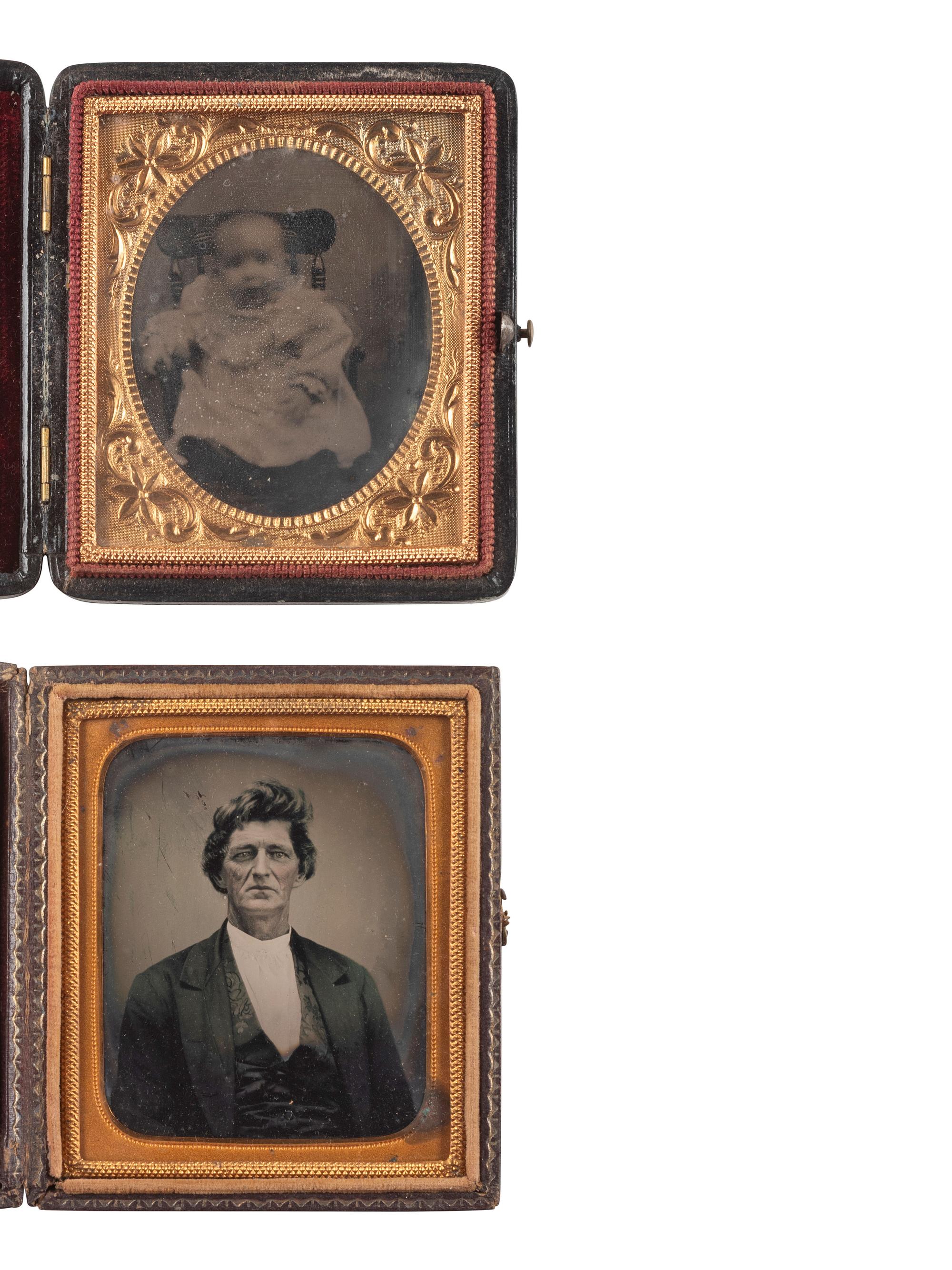 [EARLY PHOTOGRAPHY]. 38 sixth plate ambrotype and tintype portraits of men, women, and children.