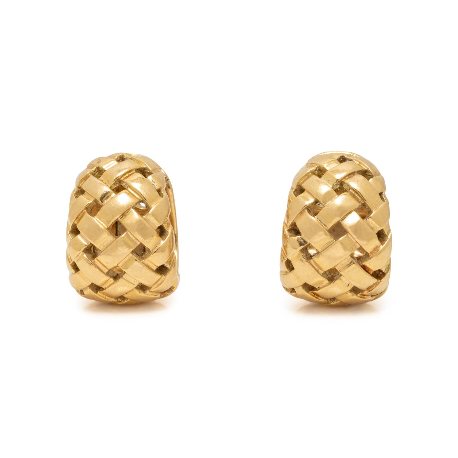 TIFFANY & CO., YELLOW GOLD 'VANNERIE' EARRINGS