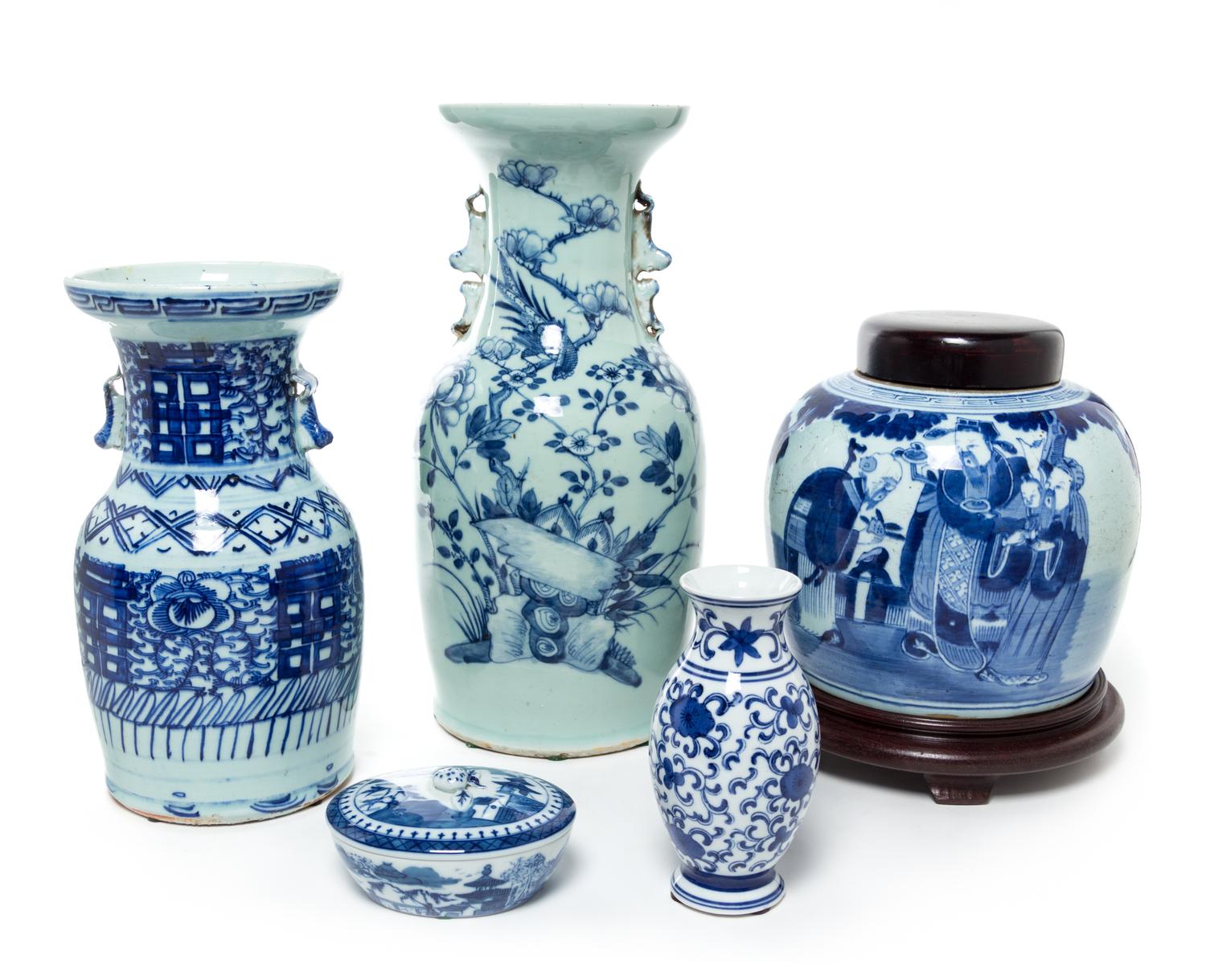 A Group of Chinese Export Blue and White Porcelain Articles Height of largest 17 inches. — 20TH CENTURY