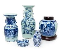 A Group of Chinese Export Blue and White Porcelain Articles Height of largest 17 inches. — 20TH CENTURY