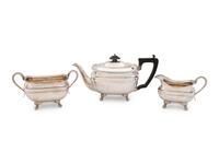 A George V Silver Three-Piece Tea Service — Harrison Brothers, Sheffield, 1927