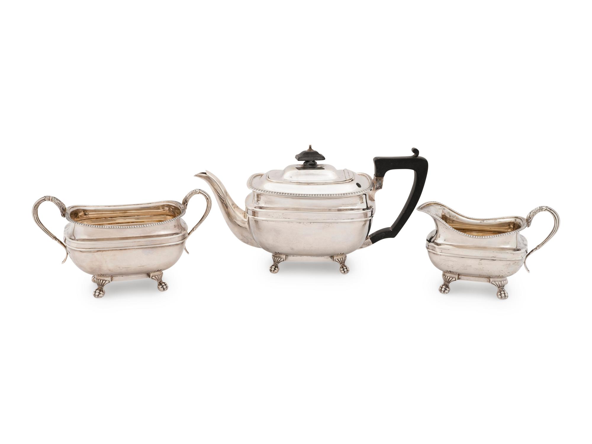 A George V Silver Three-Piece Tea Service — Harrison Brothers, Sheffield, 1927