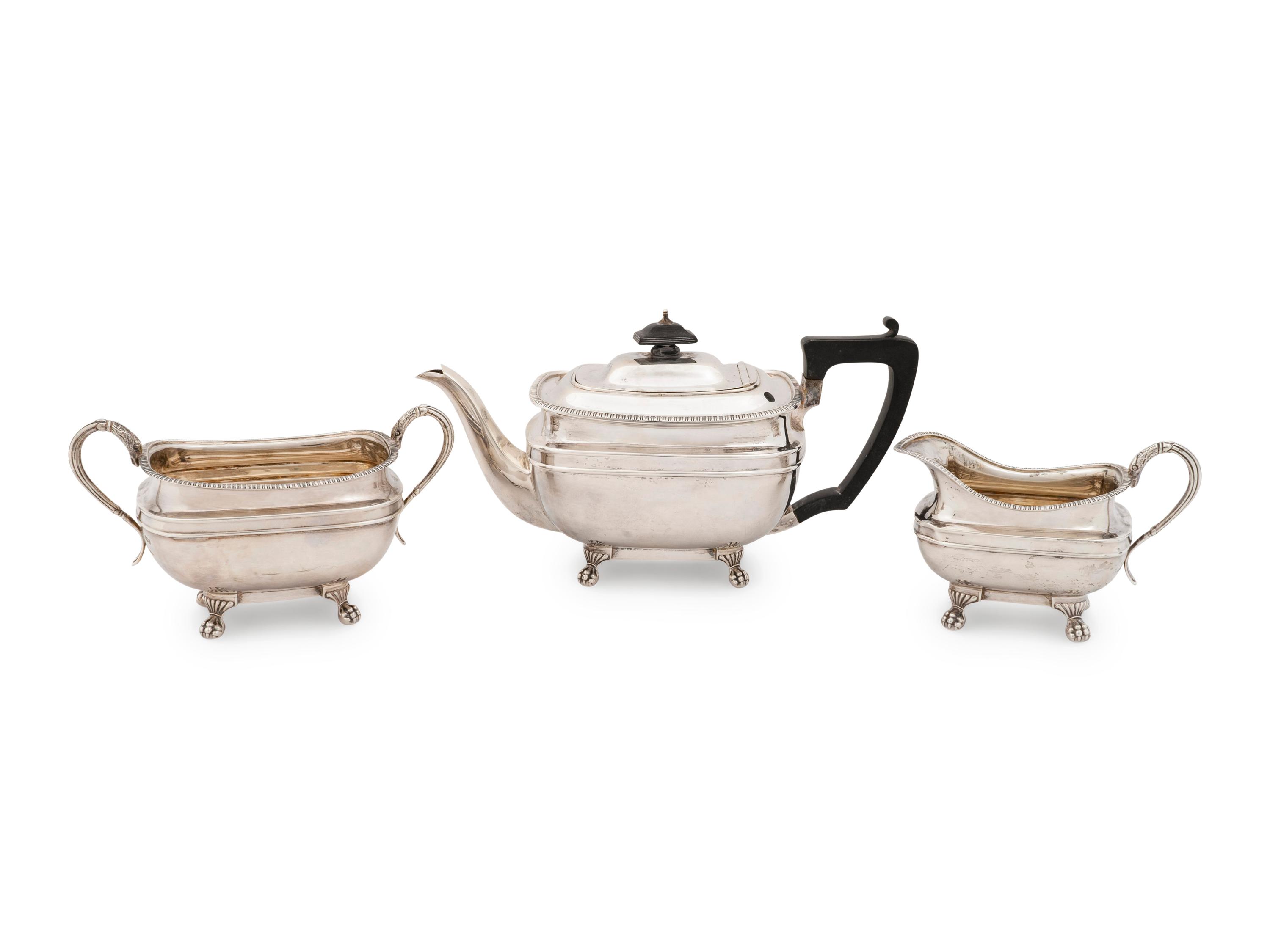 A George V Silver Three-Piece Tea Service — Harrison Brothers, Sheffield, 1927