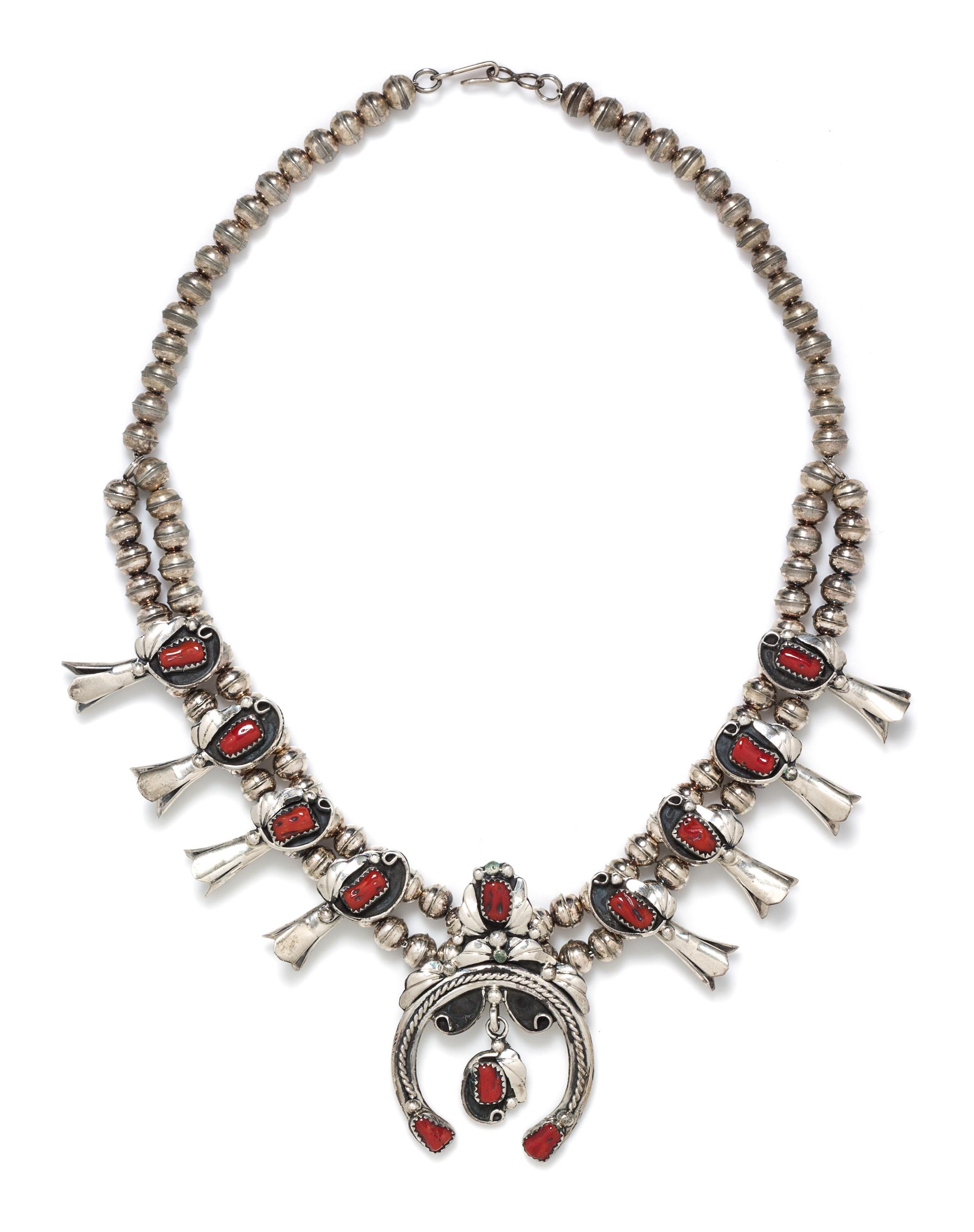 A Collection of Silver Gemstone Squash Blossom Necklaces, 83.20 dwts.
