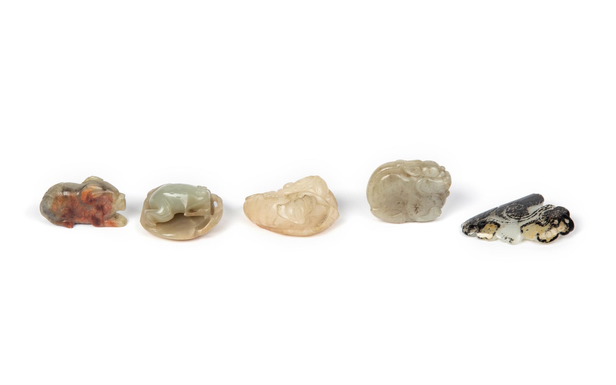 Five Chinese Carved Jade Figures of Animals