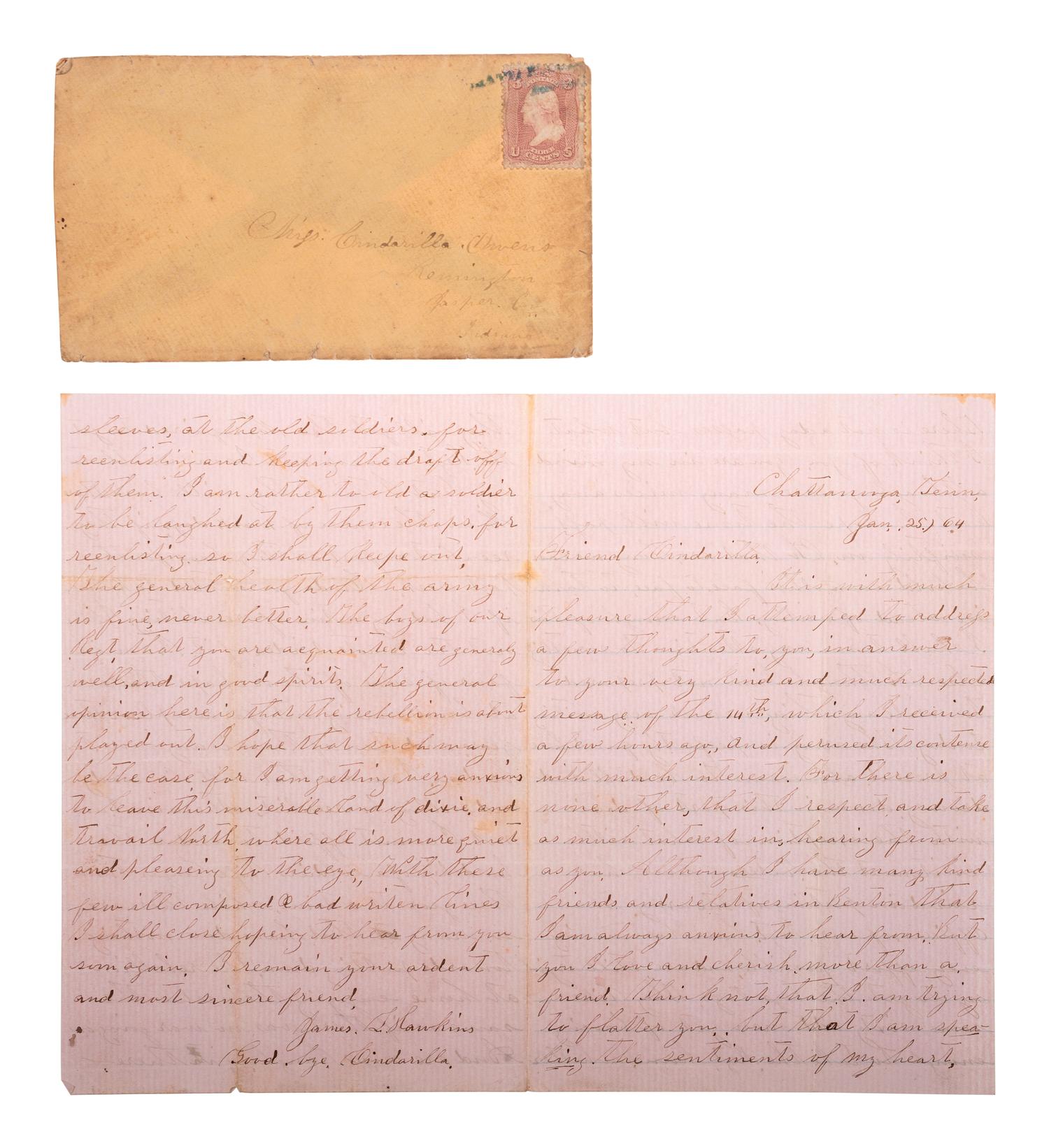 [CIVIL WAR]. Archive of 23 letters of James L. Hawkins, 10th Indiana Volunteers. September 1862-August 1864.