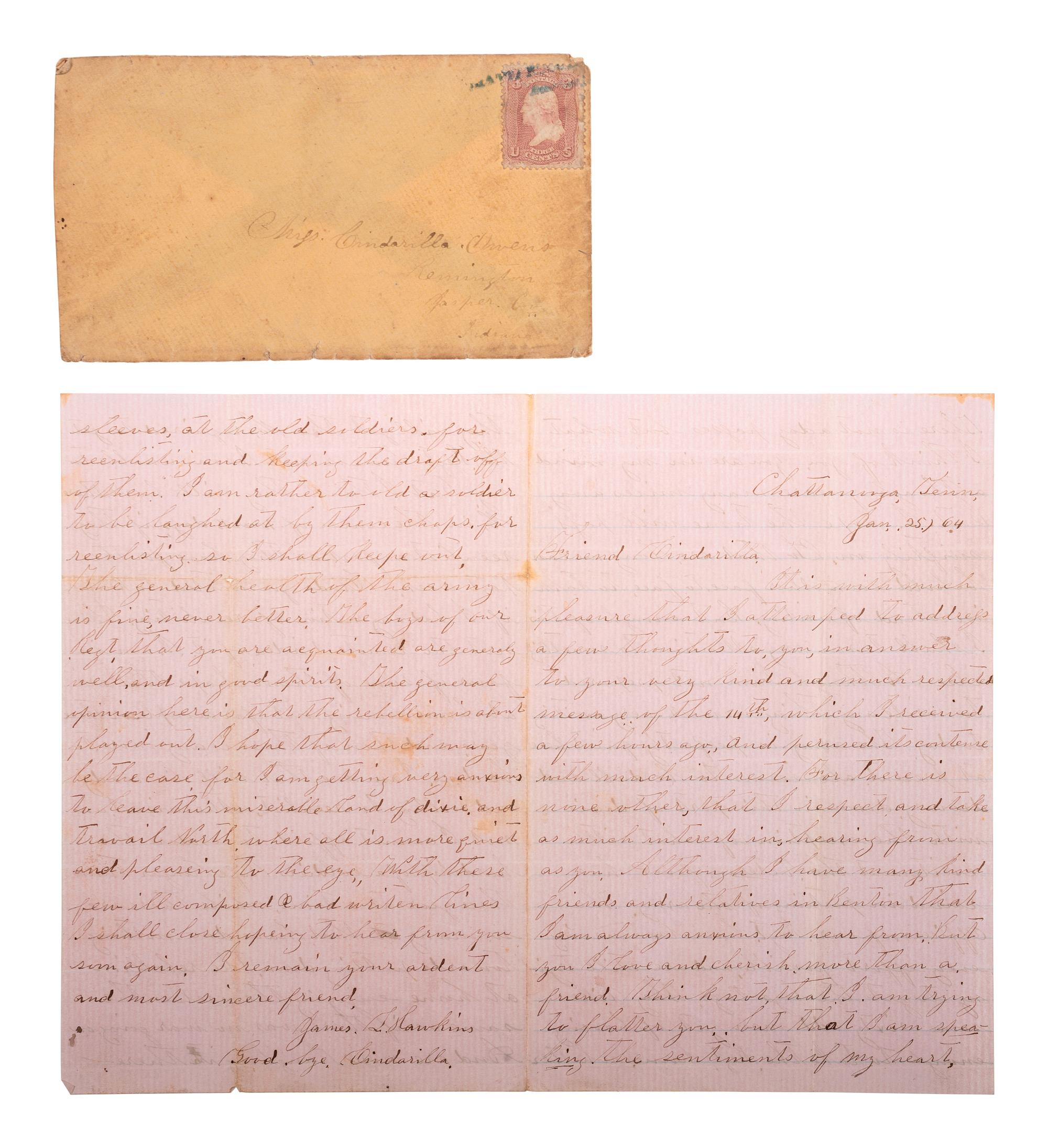 [CIVIL WAR]. Archive of 23 letters of James L. Hawkins, 10th Indiana Volunteers. September 1862-August 1864.
