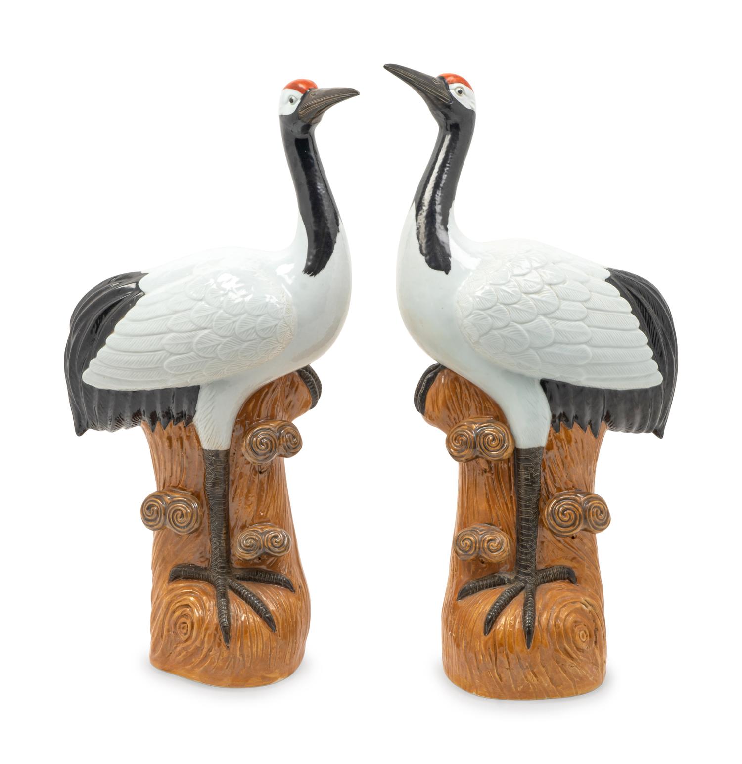 A Pair of Chinese Black and White-Glazed Porcelain Geese