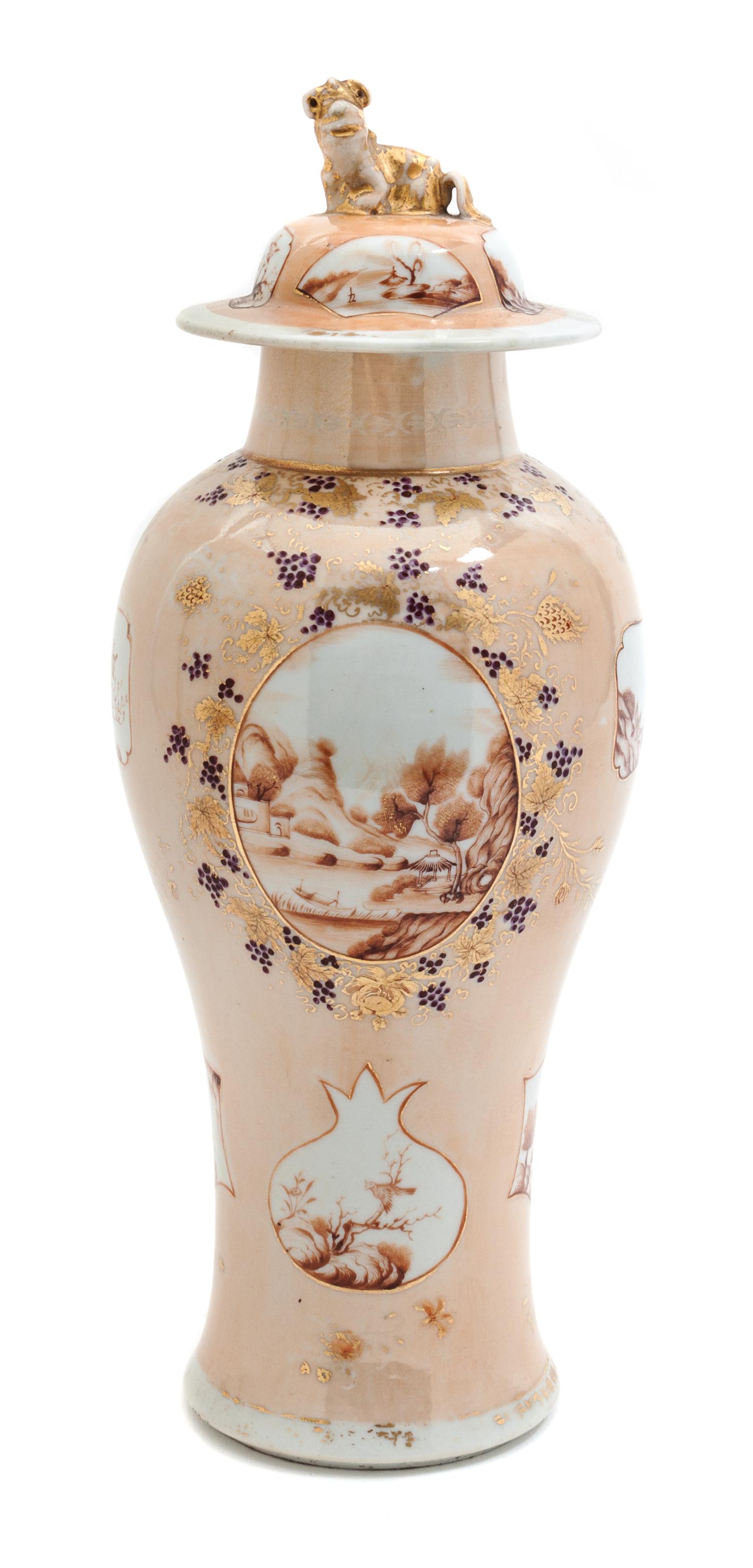 A Chinese Export Porcelain Vase with Cover Height 12 inches. — 19TH CENTURY