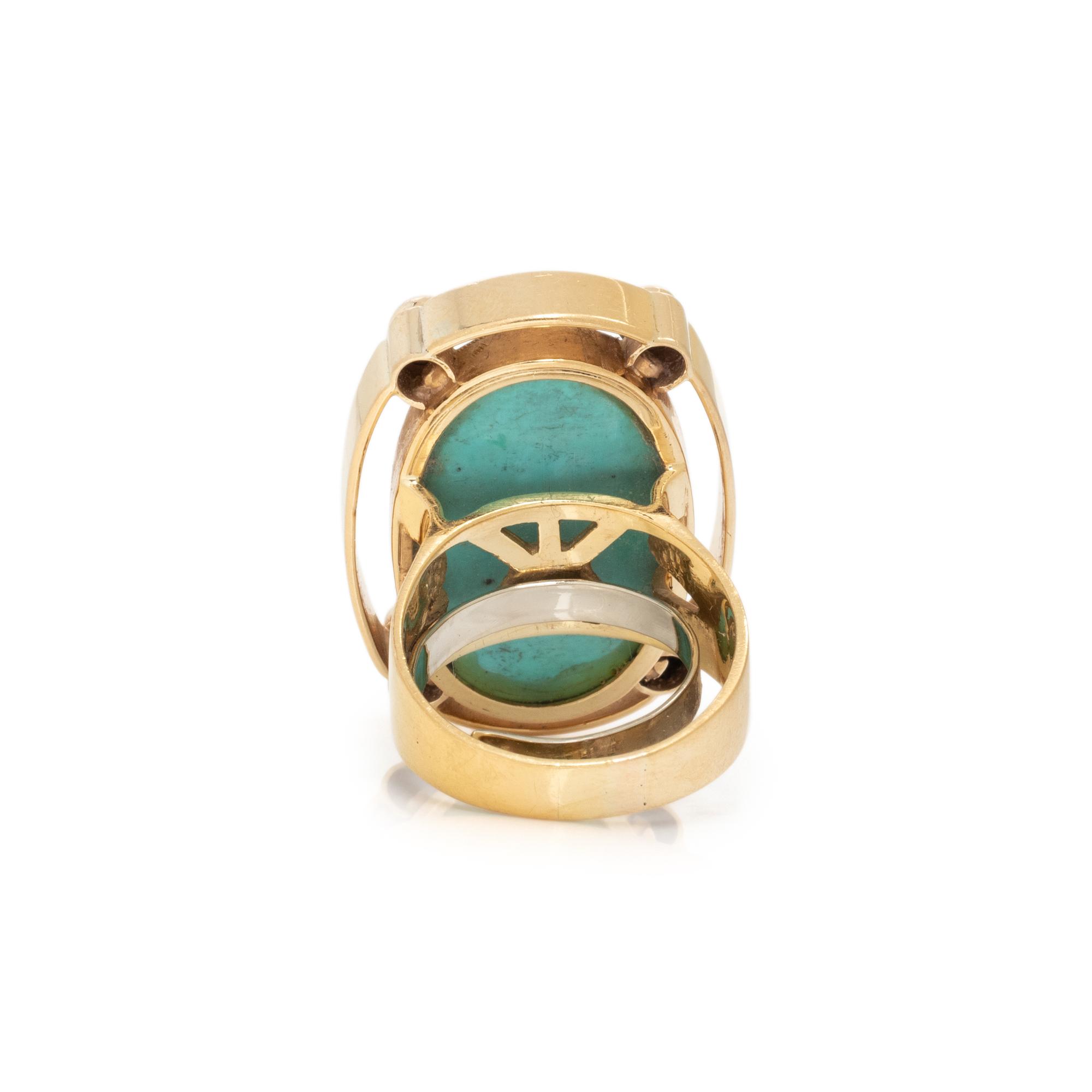 YELLOW GOLD AND TURQUOISE RING AND EARRINGS SUITE