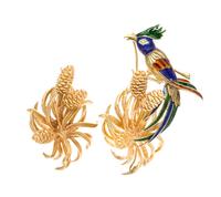 A Collection of 14 Karat Yellow Gold and Polychrome Enamel Brooches, 35.20 dwts.