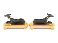 A Pair of French Gilt and Patinated Bronze Models of Greyhounds