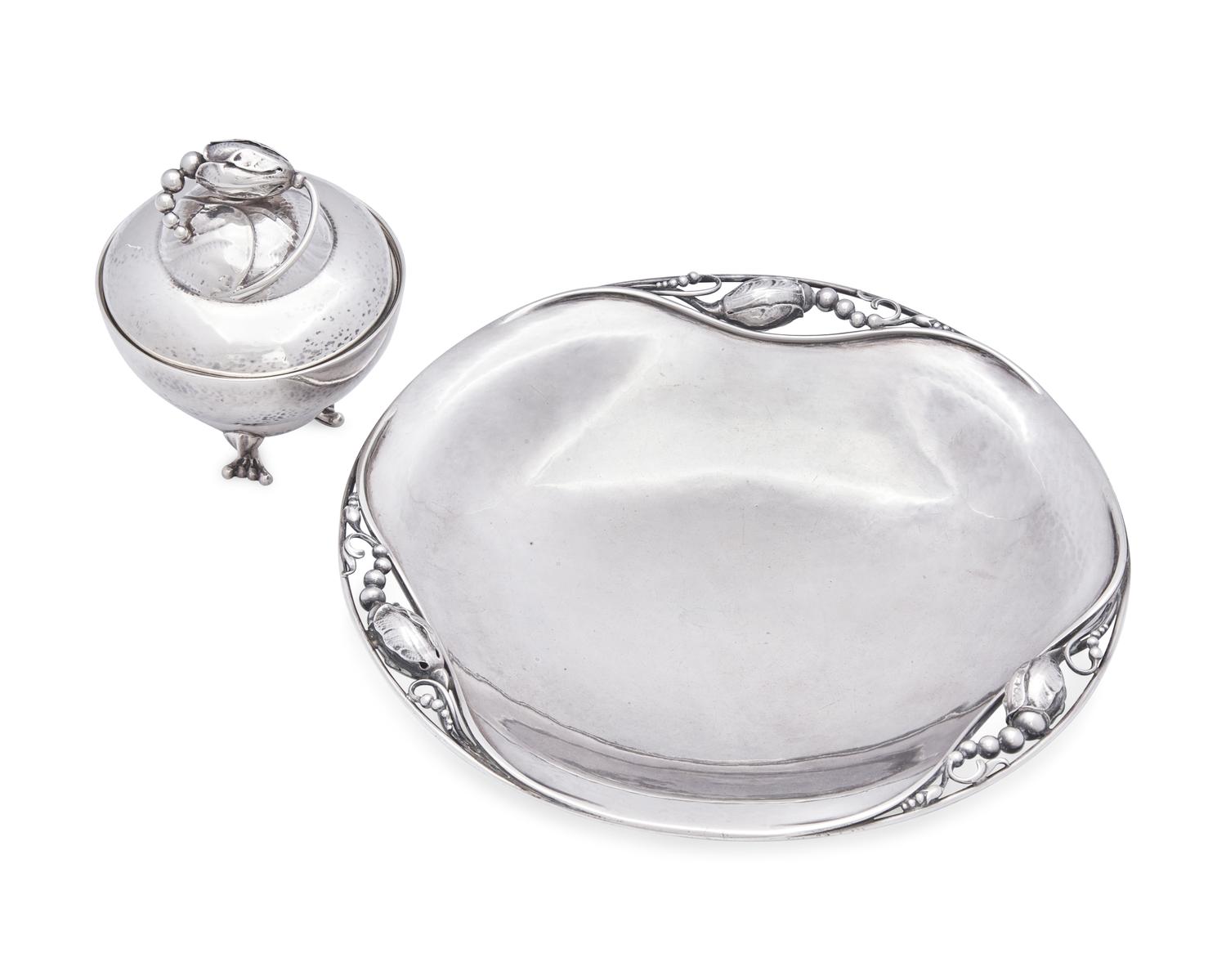 A Georg Jensen Blossom Pattern Covered Bowl and Serving Dish