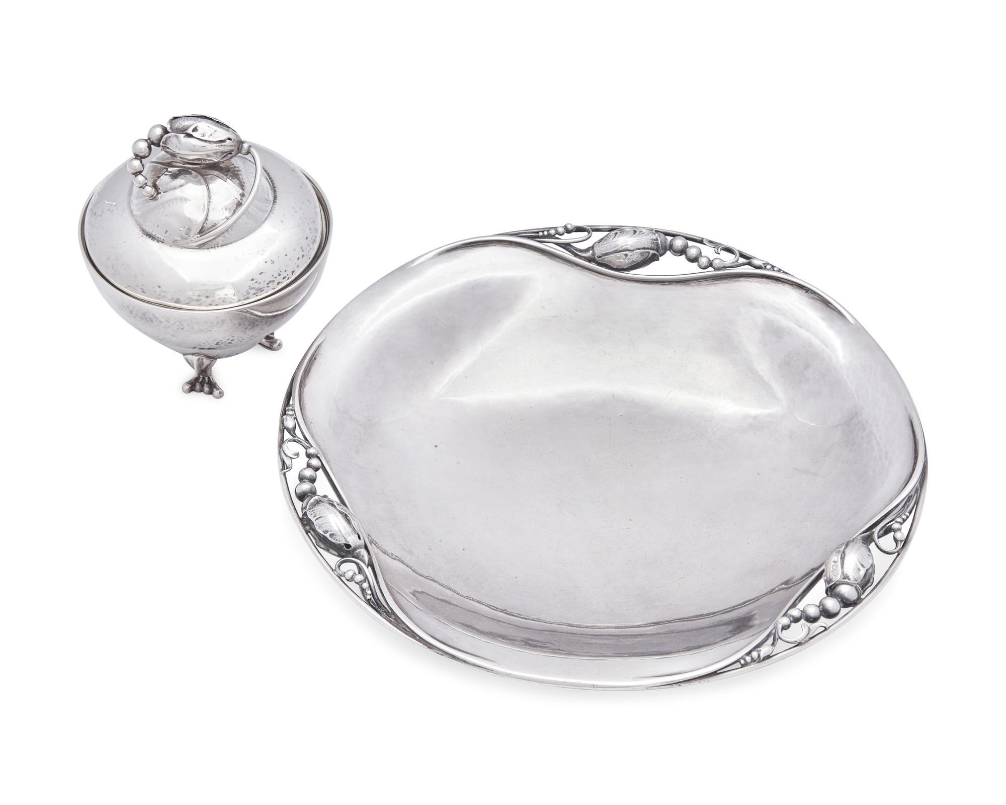 A Georg Jensen Blossom Pattern Covered Bowl and Serving Dish