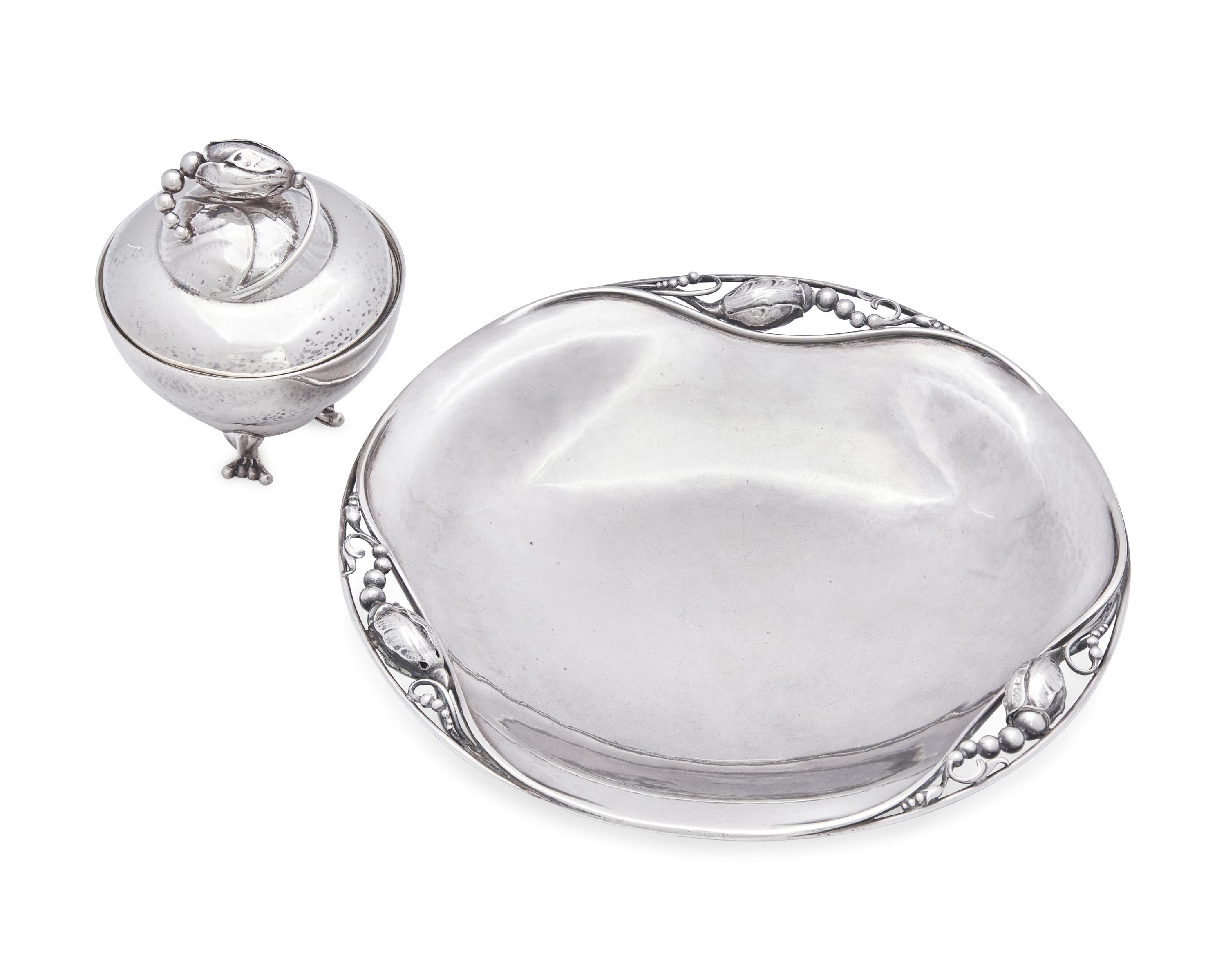 A Georg Jensen Blossom Pattern Covered Bowl and Serving Dish
