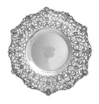An American Silver Serving Platter, Shreve & Co., San Francisco, CA, the border worked with floral and foliate motifs on a pierce decor