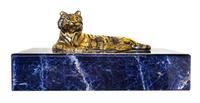 An Italian Silver-Gilt Mounted Hardstone Table Casket, Late 20th Century, the rectangular hinged top centered with a recumbent tiger.