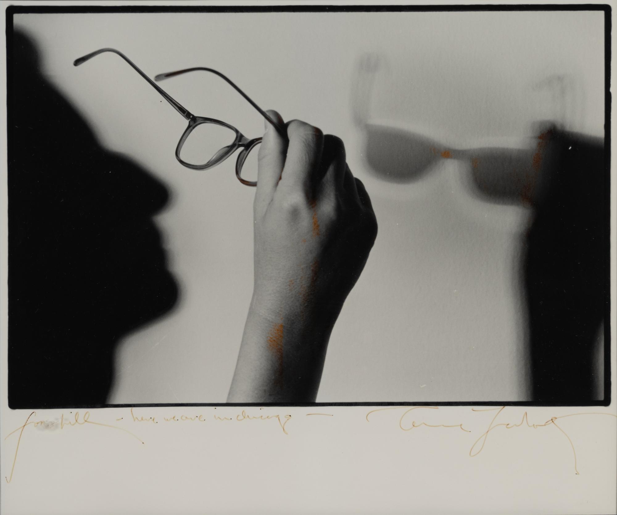 (Celebrity Ephemera) LEIBOWITZ, Annie (1949). Portrait of the artist’s glasses and shadow in profile.