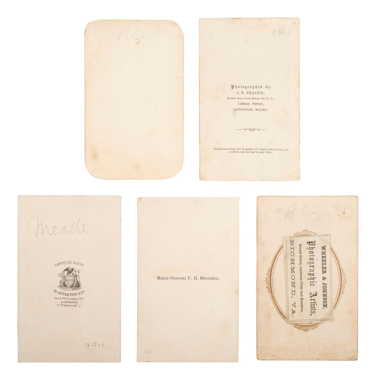[CIVIL WAR]. 5 CDVs of CSA and Union generals, incl. Lee and Grant.